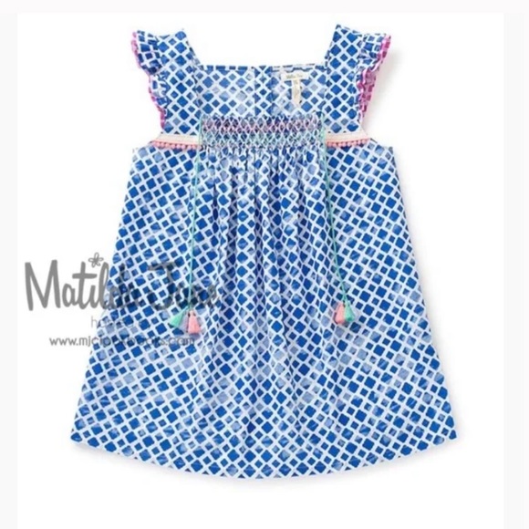 435 Matilda Jane Clothing Blue Patterned Pink Fray Hem Tunic 12 - Picture 9 of 9